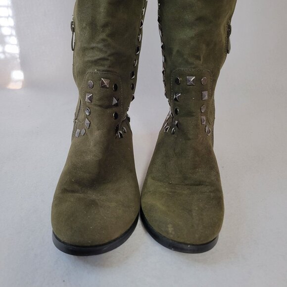 Midnight Velvet Olive Green Over The Knee Boots W Studded Detail Size 9W - Picture 16 of 16